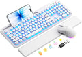 Combo de teclado y ratón inalámbricos: teclado retroiluminado tipo máquina de escribir con reposamuñecas magnético y soporte para teléfono, teclas redondas iluminadas, conjunto inalámbrico de 2,4 GHz para Mac, Windows, PC, SABLUTE (Cloud Dancer Blanco)