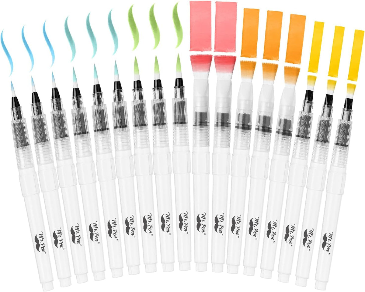 Pinceles de Acuarela Mr. Pen Pack x18 — Brochas Recargables con Punta de Agua para Adultos