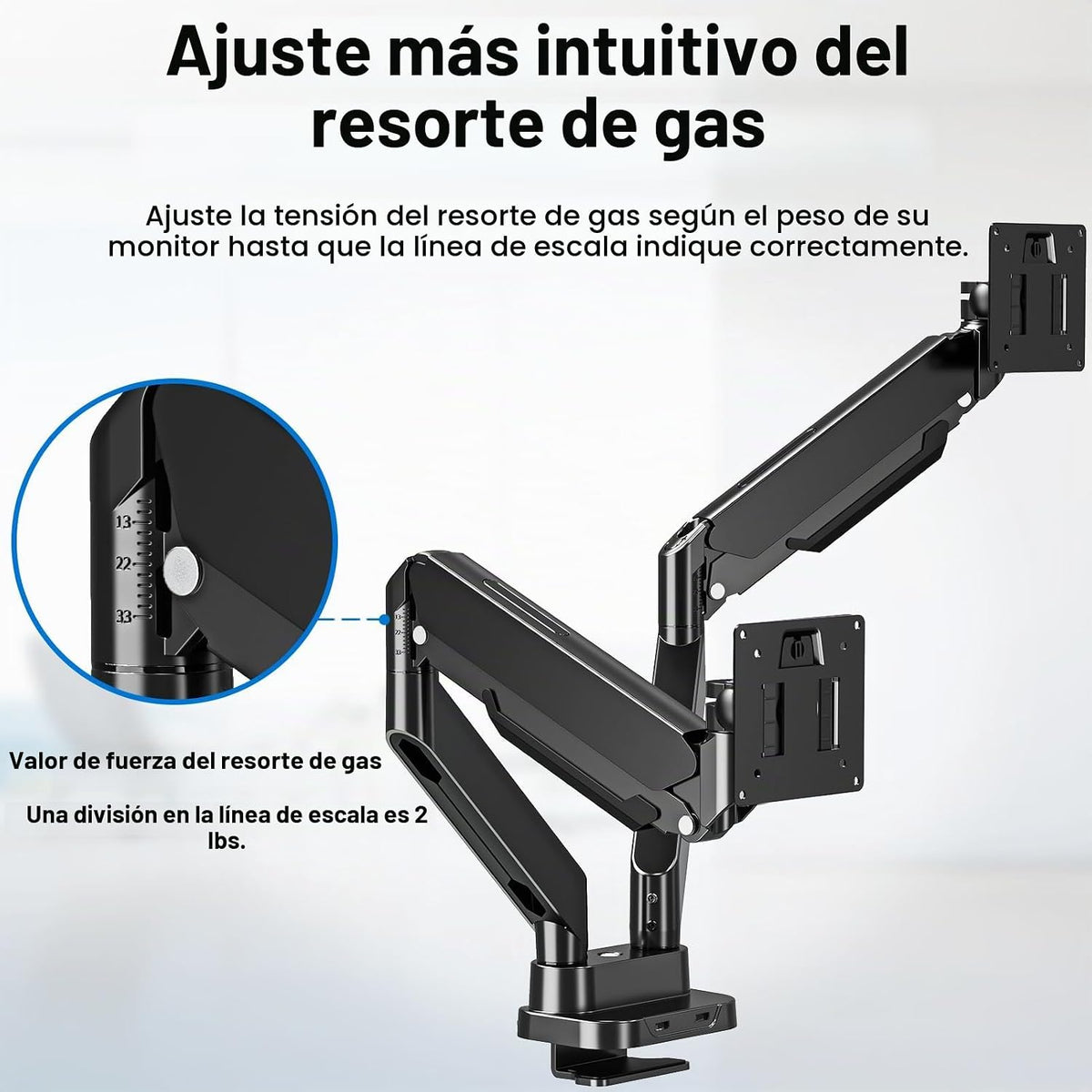 Soporte para dos monitores MOUNTUP, compatible con pantallas de hasta 39 pulgadas, soporte de escritorio ultra ancho para dos monitores, soporta de 2 a 15 kg, brazos ajustables con resorte de gas para dos monitores