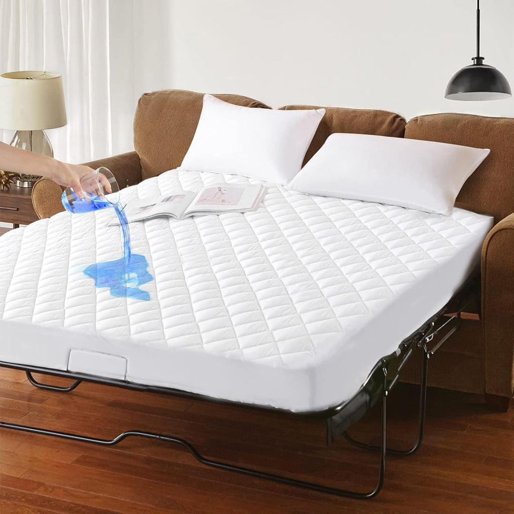 Protector de colchón impermeable para sofá cama GRT - 100% impermeable, acolchado, transpirable y silencioso, para sofá cama de tamaño matrimonial (54x72 pulgadas), color blanco.