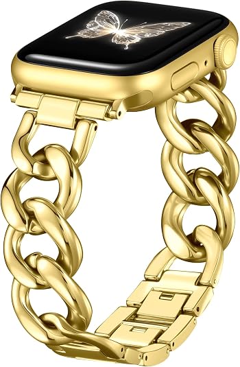 DaQin Gold Band Compatible with Apple Watch Bands for Women 40mm 38mm 41mm 42mm 44mm 45mm 46mm, Metal Chain Link Steel Replacement Accessories Bracelet for iWatch Bands Series 11 10 9 8 7 6 5 4 3 2 1