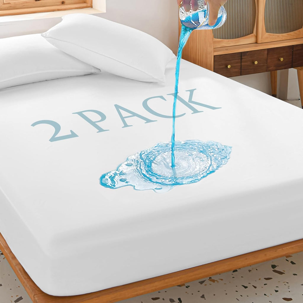 Paquete de 2 protectores de colchón individuales impermeables con bolsillo profundo, funda de colchón suave y transpirable, funda de cama impermeable ajustada e insonorizada que se estira hasta 48 cm (19").