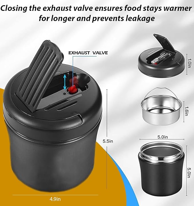 Insulated Food Jar for Adults Soup Thermo for Hot Cold Food 40 OZ, Stainless Steel Wide Mouth lunch box with Folding Spoon and Handle for Office(Ink Black)