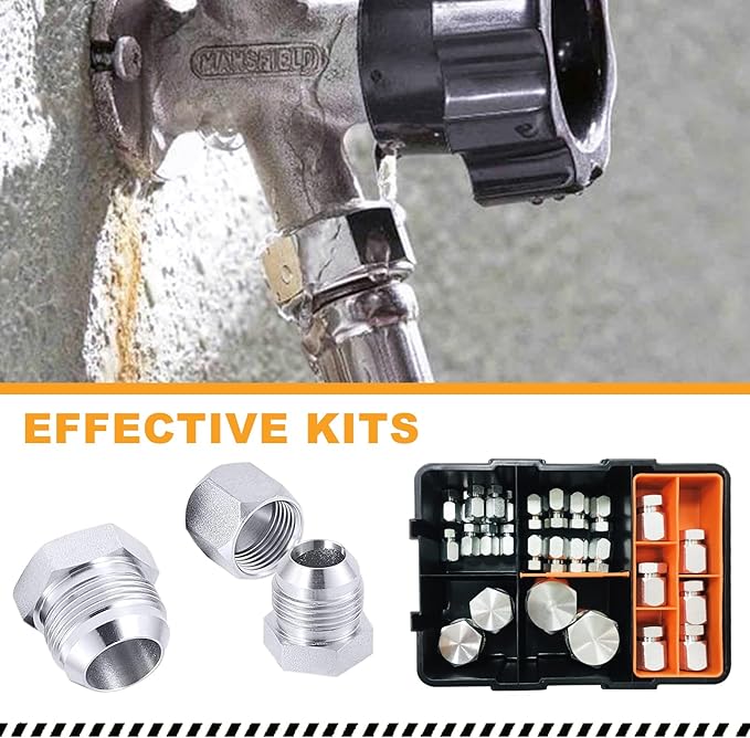 Kit de 70 tapas y tapones de manguera hidráulica (le faltan 2 piezas), kit surtido de tapones y tapones JIC de 37°, kit adaptador de sello resistente con roscas de precisión, juego de montaje de campana de acero
