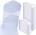 CHENGU 100 piezas de lazos elásticos para sillas, lazo liso, bandas para sillas de boda, estilo real, sin hebilla, decoraciones de cumpleaños, lazos elásticos, lazos deslizantes de spandex para eventos, fiestas y ceremonias (blanco)