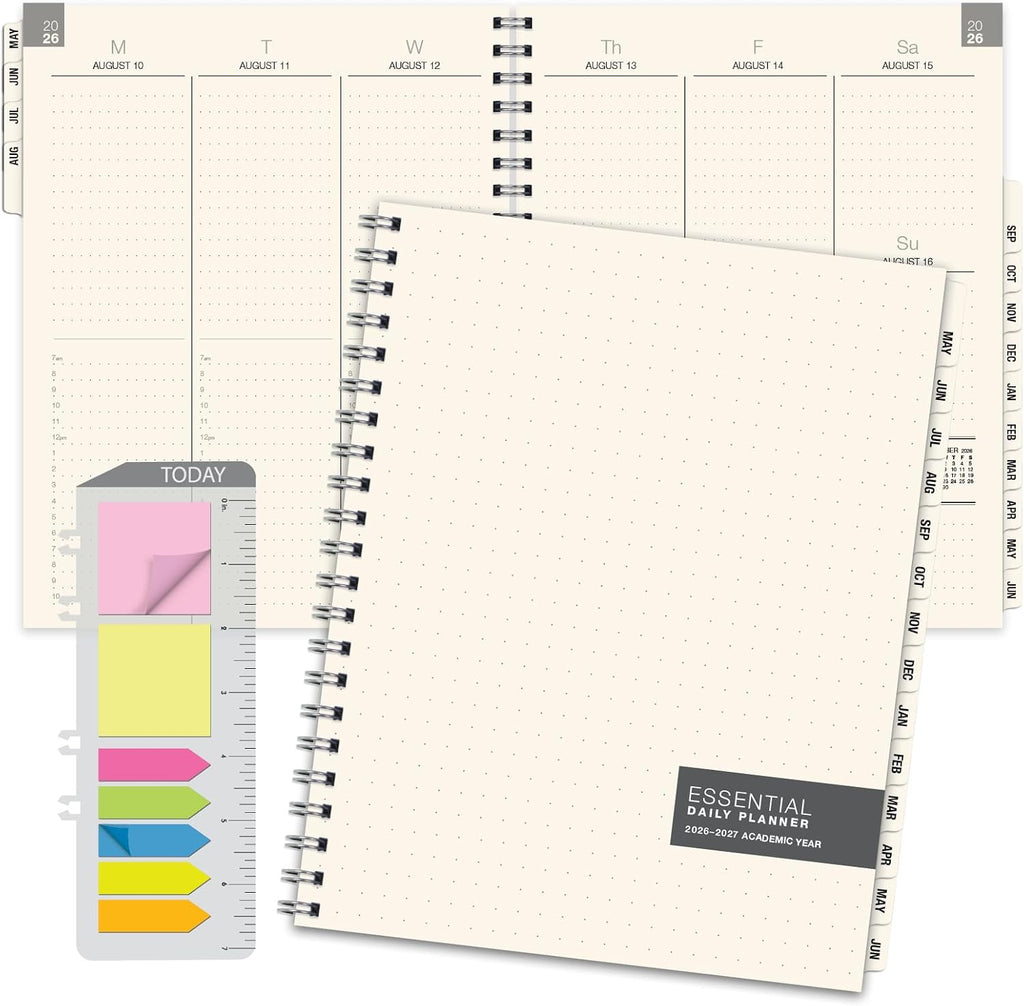Agenda mensual y semanal ESSENTIAL 2026-2027 con pestañas, 21,5 x 28 cm: 14 meses (mayo de 2026 - junio de 2027), diseño profesional, sencillo y fácil de usar, con cubierta de polietileno esmerilado para mayor protección.