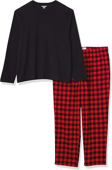 Amazon Essentials Conjunto de pijama de franela y camiseta de manga larga para hombre