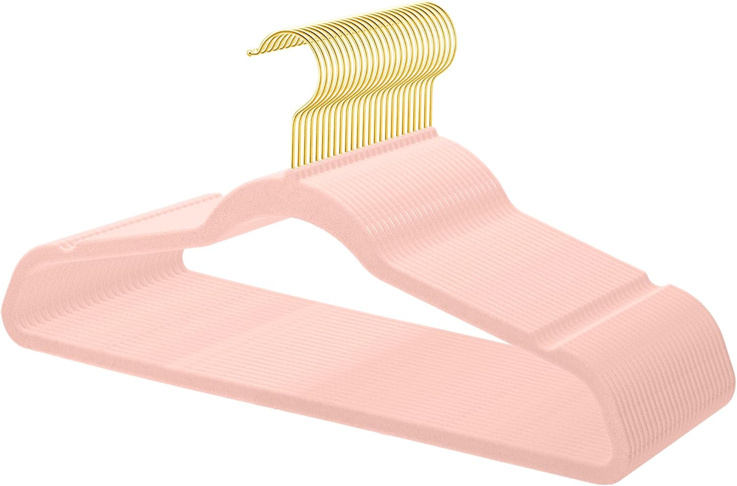 Perchas de terciopelo TIMMY (paquete de 36) con ganchos dorados - Perchas resistentes, antideslizantes y que ahorran espacio para abrigos, trajes, vestidos y suéteres - Diseño delgado (rosa ruborizado y dorado) 