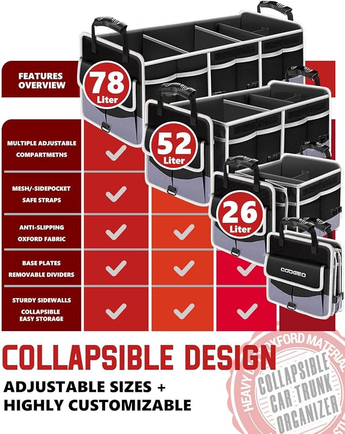 Organizador de Maletero con Bolsa Térmica 3 Compartimentos — Plegable para SUV, Auto y Camión | ⚠️ Agarradera Descosida — No Incluye Accesorios para Colgar