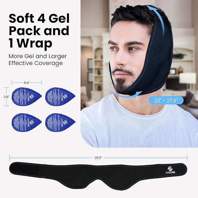 Paquete de hielo para muelas del juicio y vendaje para la cabeza y mandíbula, 4 paquetes de gel frío y caliente para cirugía oral facial, TMJ, extracción de dientes, recuperación