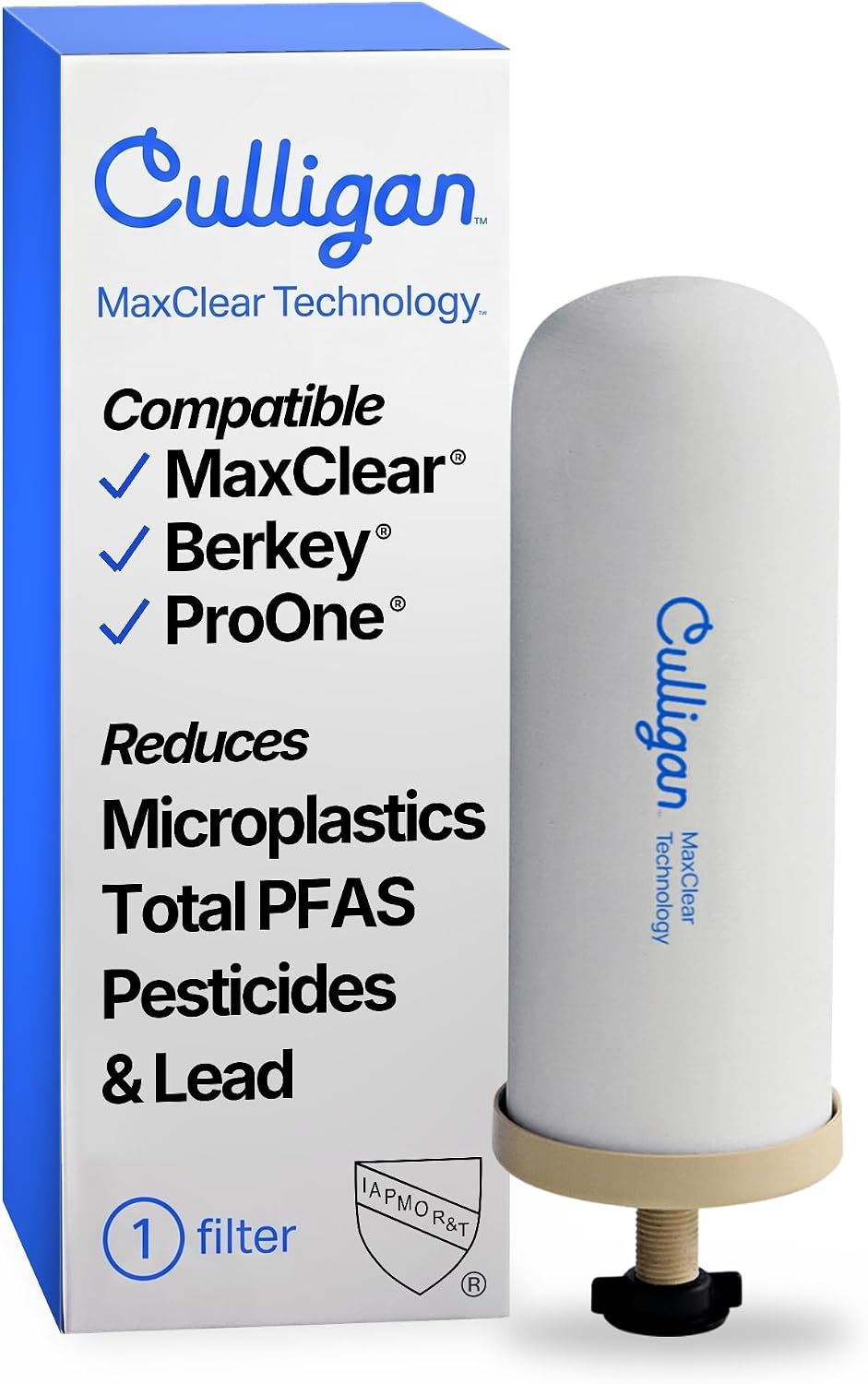 USADO-Filtro de agua por gravedad Culligan MaxClear de 7", repuesto compatible con los sistemas de filtración de agua ProOne y Berkey, filtro de cerámica y carbón con certificación NSF/ANSI, reduce los PFAS totales, los microplásticos y el plomo