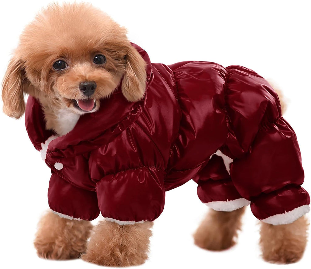 AOFITEE Dog Winter Coat, Waterproof Dog Jacket, Fullbody Dogs Winter Coat Snowsuit, Windproof Puppy Puffer Jacket Snow Suit with Legs, Pet Fleece Vest Coats for Small Dogs, Christmas Red XL