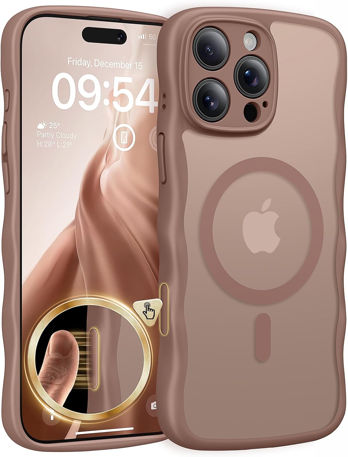 Funda magnética TAURI para iPhone 16 Pro Max, diseño ondulado adorable [Protección completa para la cámara] [Compatible con MagSafe] Funda mate translúcida antideslizante para iPhone 16 Pro Max para mujeres y niñas, color marrón desierto