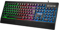 Teclado RGB para juegos, teclado de juego retroiluminado con teclas LED de arcoíris, teclado de juego USB cableado económico con reposa muñecas, teclado completo retroiluminado RGB para PC Xbox PS4