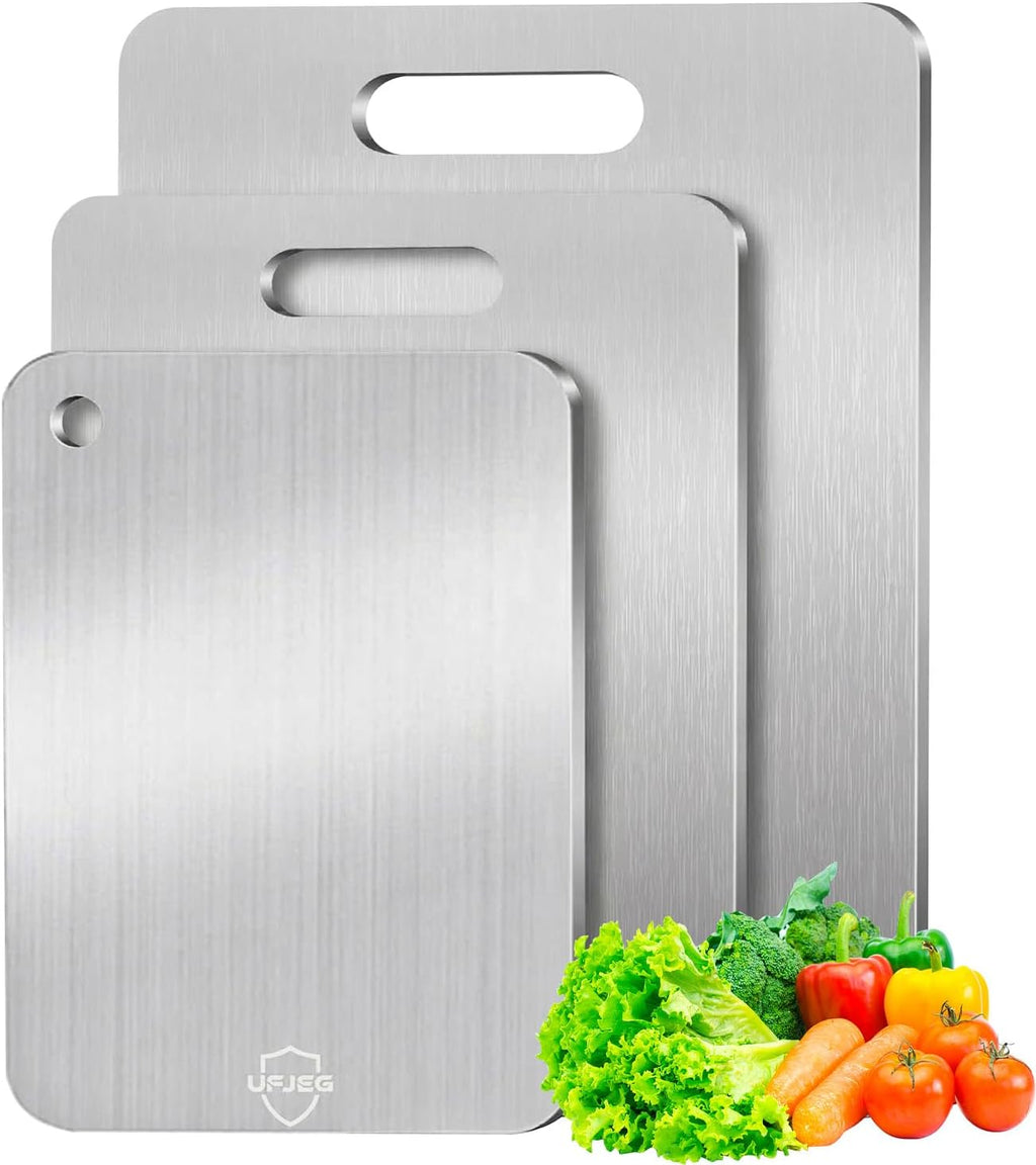 UFJEG Titanium Cutting Board Set of 3, Titanium Cutting Boards for Kitchen, Non Toxic, Double-Sided Food Grade Chopping Board for Cutting Meat Vegetable Fruit, Outdoor Camping
