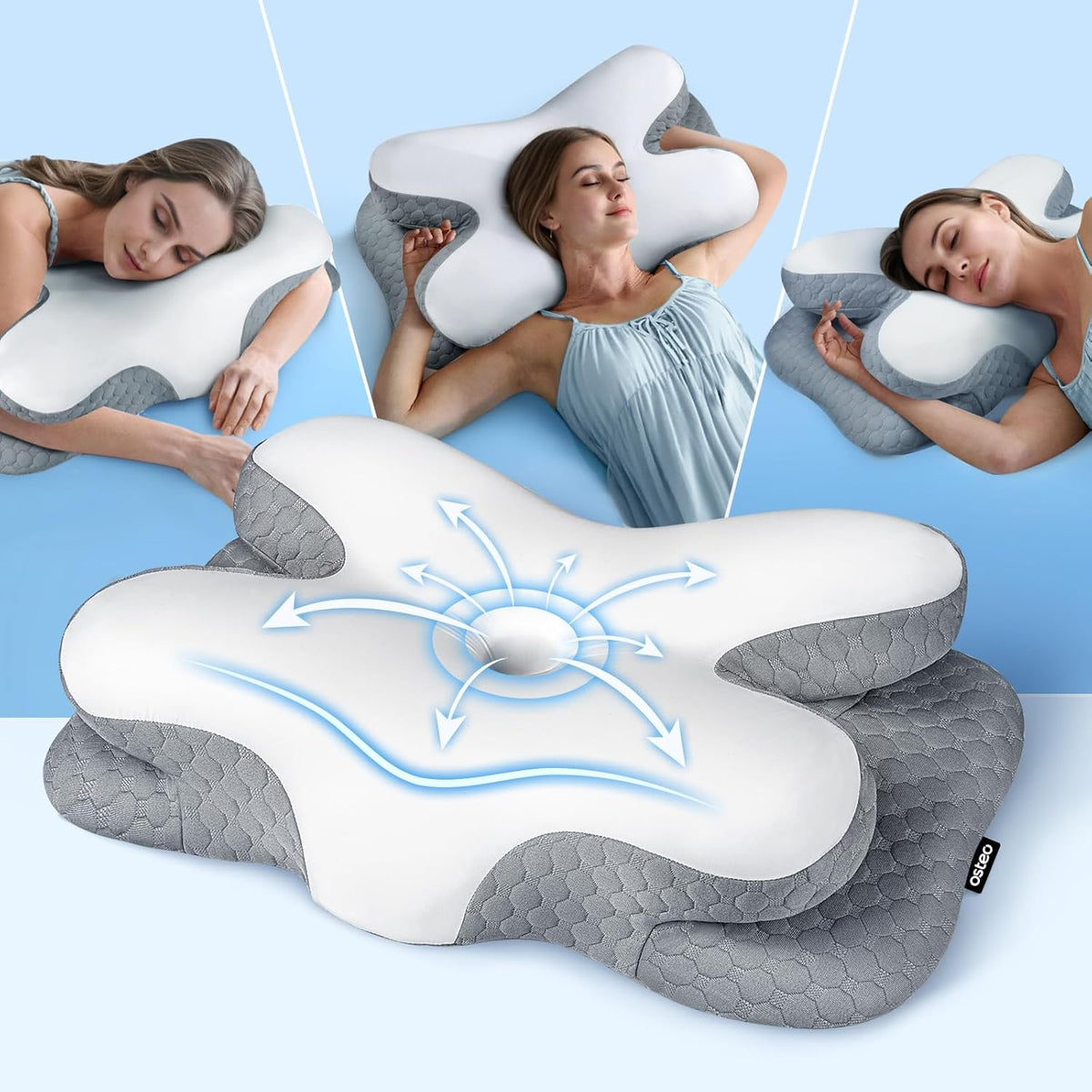 Almohada cervical ergonómica para alivio de dolor, espuma de memoria con contorno de zonas para dormidores de lado, almohada de enfriamiento Q-max para apoyo de cuello, espalda y estómago