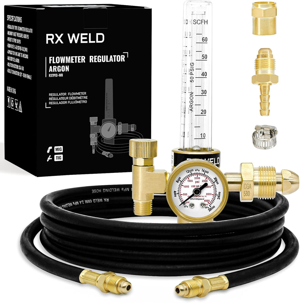 Caudalímetro regulador de argón RX WELD para soldadura MIG/TIG con manguera de soldadura a gas