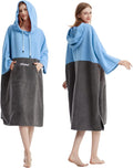 Bata de baño Hiturbo, poncho absorbente de secado rápido para surf, toalla con capucha de microfibra de manga 3/4 para playa, natación, surf y baño (azul/gris)