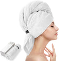 Toalla de microfibra extragrande YFONG para mujer, toalla de microfibra superabsorbente para cabello rizado, turbante de secado rápido con elástico, toalla de secado para el cuidado del cabello de 76 x 102 cm (blanca).