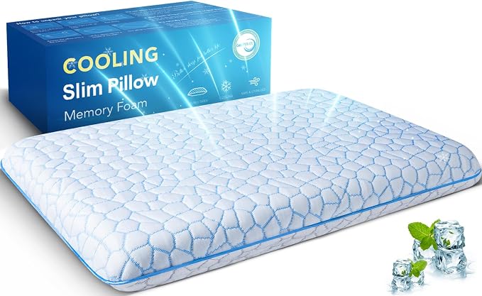 Almohadas Ultradelgadas y Planas para Dormir, Almohada de Espuma Viscoelástica enfriante y delgada de 7 cm de Altura, Almohada Ultradelgada de Perfil Bajo para Dormir sobre el Estómago