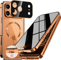 Upholyee [CD Metal Ring & Automatic Pop-up Lock Magnetic Privacy Case for iPhone 17 Pro [Compatible with MagSafe] [Integrated Lens Protection] Full Body Bumper Cover with Built-in 9H Glass-Orange