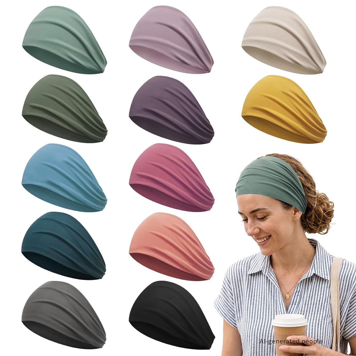 Z-CHARMMY Bandas Anchas para Cabello – Set de 12 Piezas Antideslizantes de Tela para Mujer | Moda y Uso Profesional para Enfermeras
