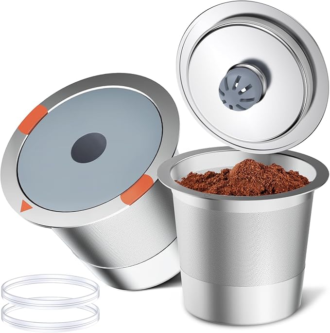 Noalto Tazas K reutilizables y cápsulas de café, tazas K universales de acero inoxidable para cafeteras Keurig 2.0 y 1.0 (paquete de 2)
