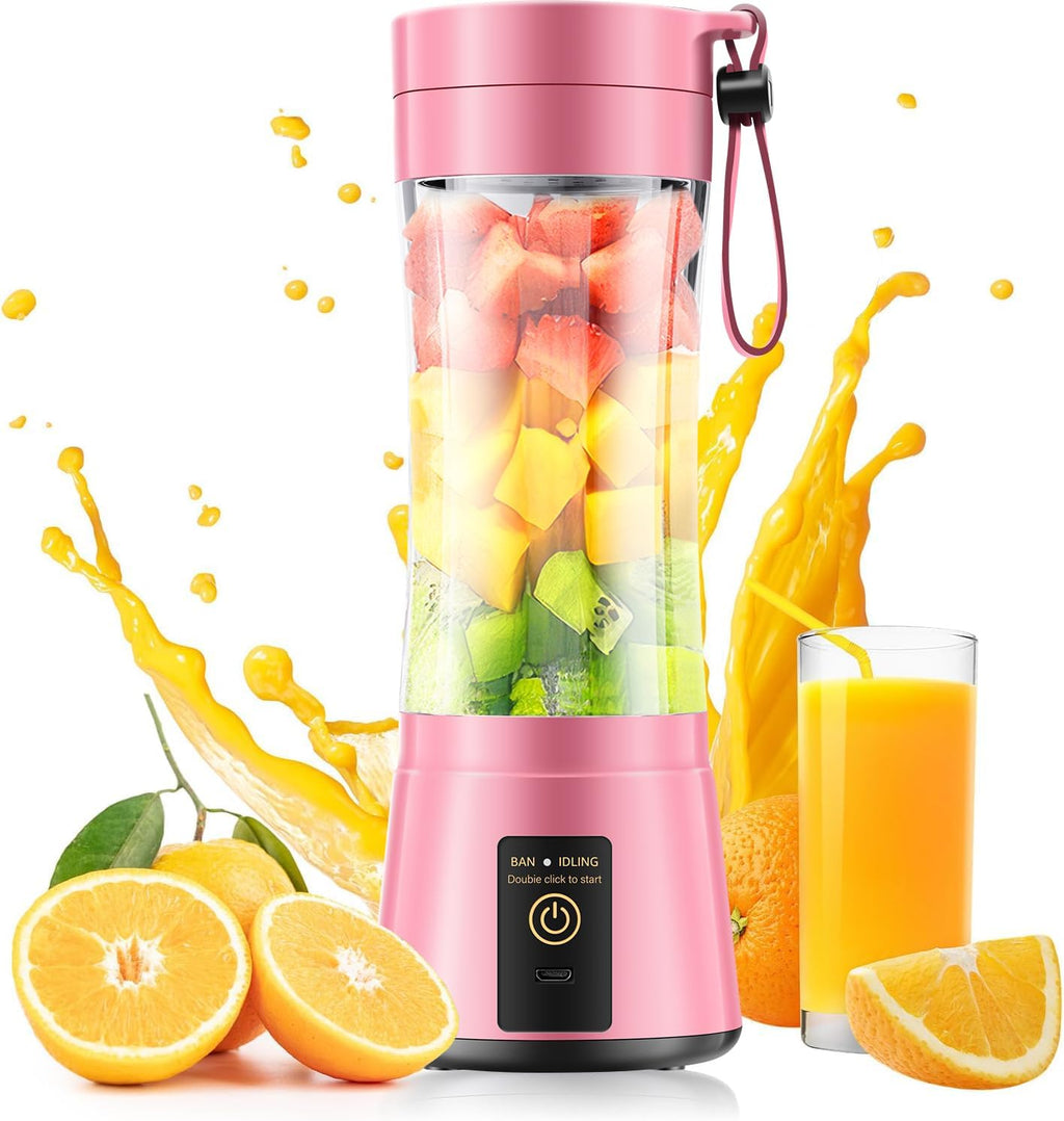 Licuadora Portatil para Smoothies y Batidos | Mini Licuadora Personal con Vaso de Viaje de 380ml | 6 Cuchillas de Acero Inoxidable | Recargable