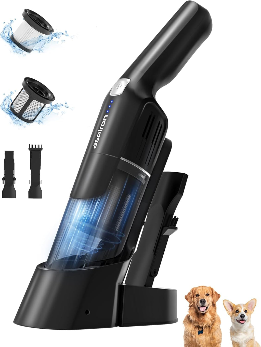 Aspiradora Aspiron sin Cable de Mano, 24KPA Potente para Carro, 2 Velocidades, 2 Métodos Carga, Cargador Inalámbrico, Portátil