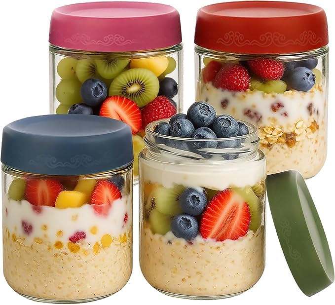 Set de 8 Recipientes Herméticos de Vidrio 16 oz con Tapa – Frascos Apilables para Cocina, Refrigerador y Despensa