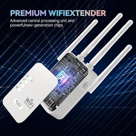 Extensor WiFi, repetidor WiFi, amplificador de Internet, extensores WiFi de largo alcance, amplificador de señal para el hogar, repetidor WiFi con puerto Ethernet que cubre hasta 9800 pies cuadrados