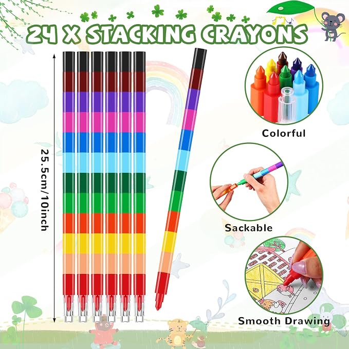 BenLouis Set 24 Mini Libros para Colorear + 24 Crayones Apilables – Para Niños 4-12 Años, Fiestas, Bolsas de Regalo y Viajes (Clásico)