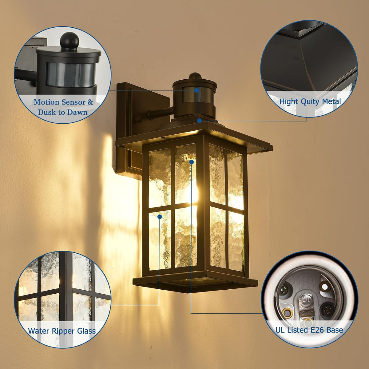 FLEDAVID - Farol de pared para exteriores con sensor de movimiento