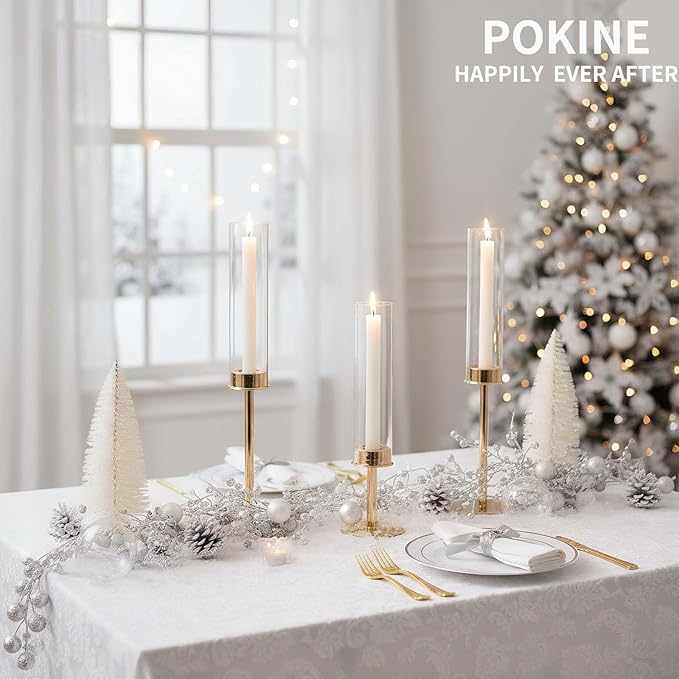 Portavelas Cónicos Dorados con Cilindro de Huracán | 5 Piezas | Decoración y Bodas