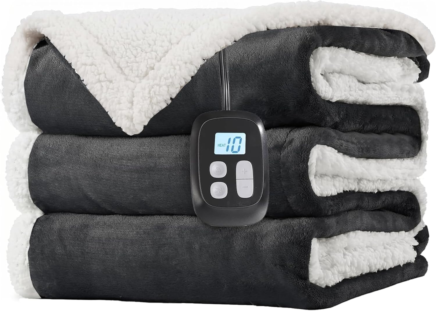 LaffyLo Electric Heated Blanket Full Size - 72"x84", Soft Flannel Heating Blanket, 10 Heating Levels, 1-12 H Auto Shut Off, Breathable Warm and Washable for Bed, Dark Grey