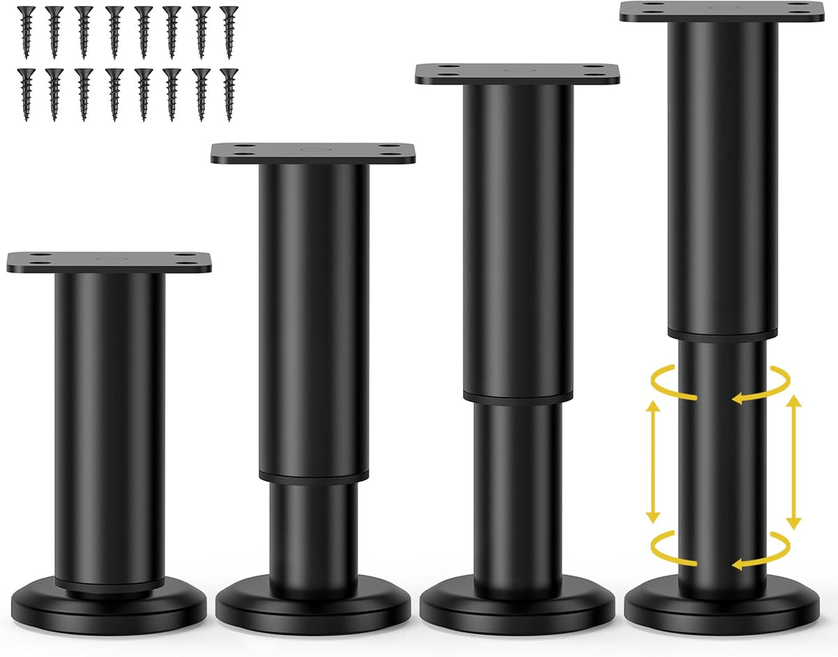 Wlrrcwdttc 4 piezas de patas metálicas ajustables para muebles de 4,72 a 7,87 pulgadas, patas ajustables para armarios de sofá/cama/silla/sillón/cómoda/mesa, patas de soporte de repuesto resistentes para cama/estructura de cama/listón central de cama