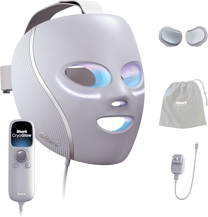 Shark CryoGlow Máscara LED Facial – Enfriamiento Contorno de Ojos, Antienvejecimiento y Terapia de Luz Infrarroja