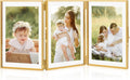 Jajamy Gold 4x6 Triple Picture Frame, Gold Folding Picture Frames with Three Opening, Hinged Glass Floating Picture Frames for Artwork Photo Stand on Tabletop