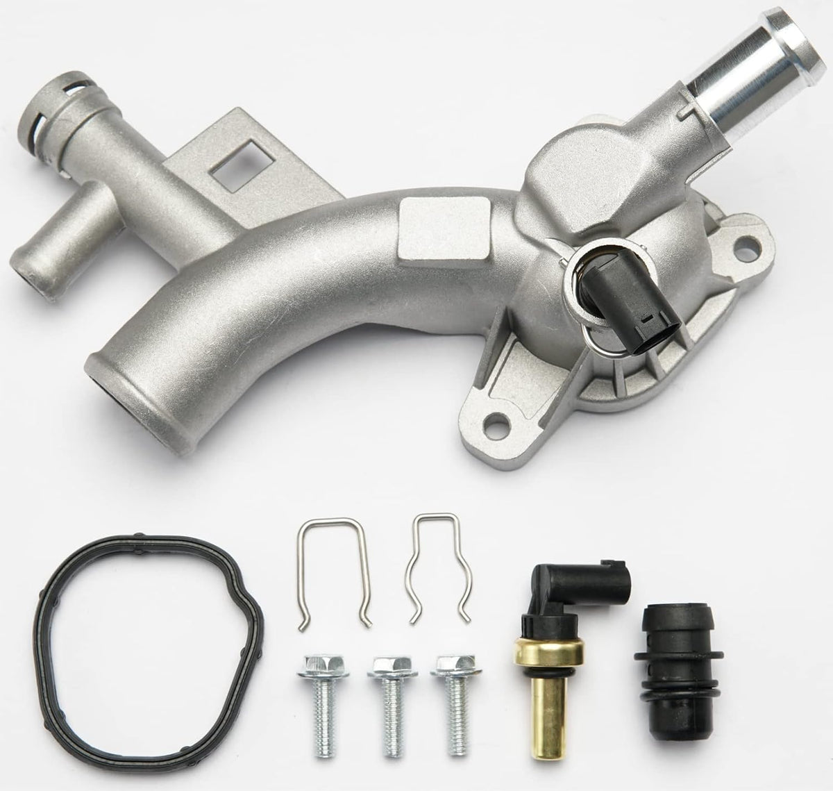Carcasa de aluminio para termostato de refrigerante de motor con salida de agua. Compatible con Chevy Cruze 2011-2016, Chevy Sonic 2012-2020, Chevy Trax 2015-2020 y Buick Encore 1.4L 2013-2021. Reemplaza las piezas 25193922 y 902-846.