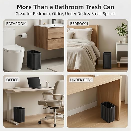 TrashAid Cubo de basura pequeño para baño, 2.1 galones, color negro, cesta de basura de acero inoxidable para oficina, debajo del escritorio, dormitorio, caravana, color negro mate