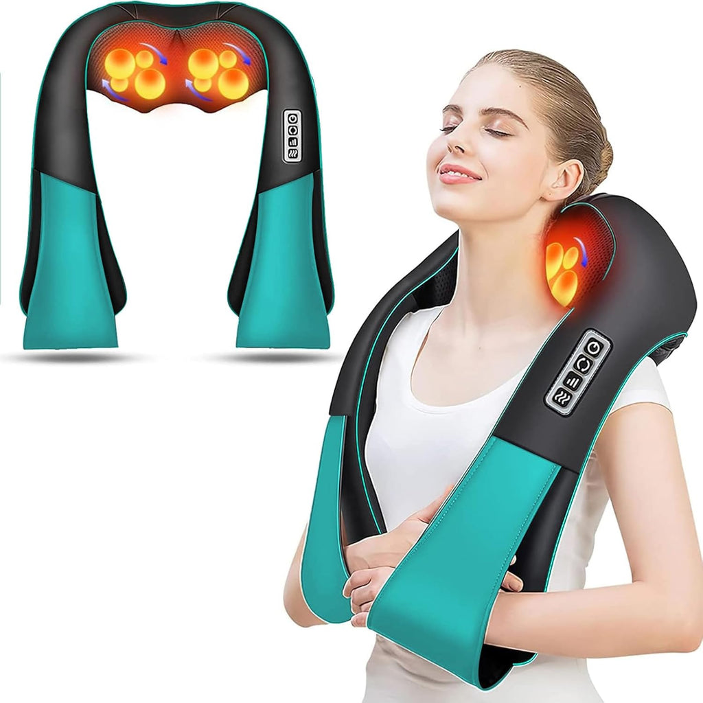 Masajeador de Cuello y Espalda AERLANG Shiatsu con Calor, 8 Cabezales Bidireccionales, 3 Velocidades, para Hogar, Oficina y Auto