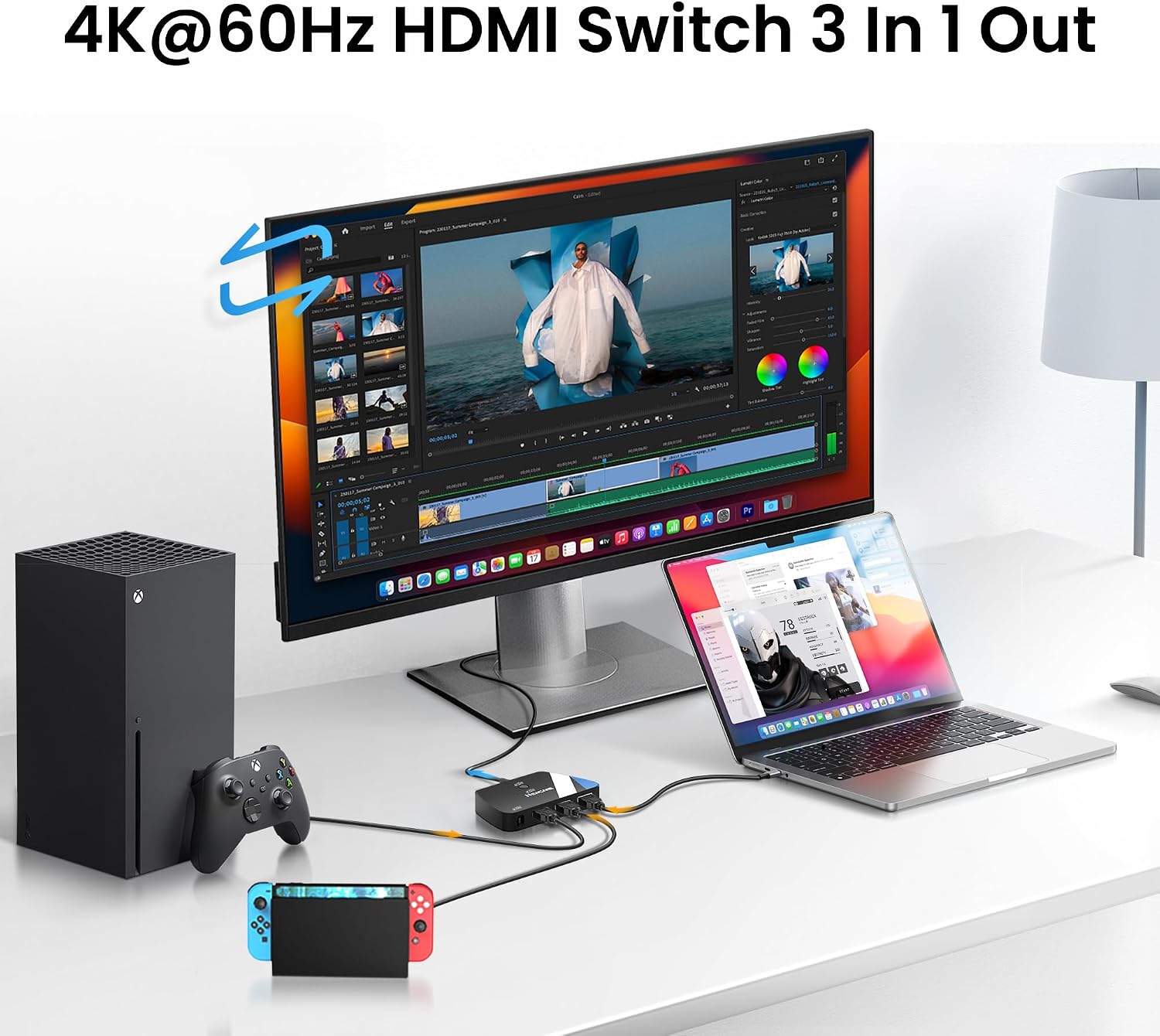 NEWCARE Conmutador HDMI 3 en 1, divisor HDMI 4K@60Hz con control remoto, interruptor HDMI compatible con HDCP2.2 Dolby HDR10+ VRR 3D, compatible con TV PS5/4 Xbox computadoras portátiles PC proyector