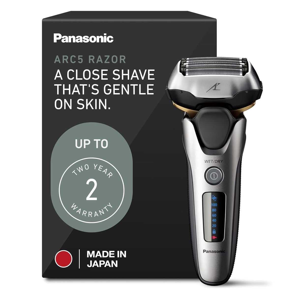 Afeitadora Eléctrica Panasonic ARC5 para Hombre | Uso en Seco y Húmedo | 5 Cuchillas Ultra Rápidas | Sensor Inteligente | Cabezal Flexible 16D | ES-ALV6HS Plateada