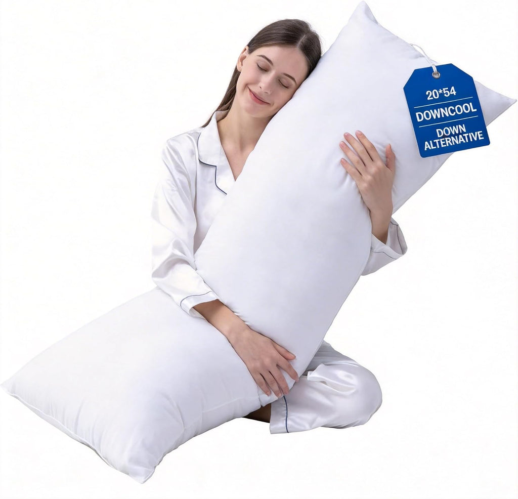 Relleno para Almohada Corporal DOWNCOOL Grande | Almohada de Cuerpo Completo Transpirable para Dormir de Lado, Suave y Larga para Adultos, 51 x 137 cm, Blanco