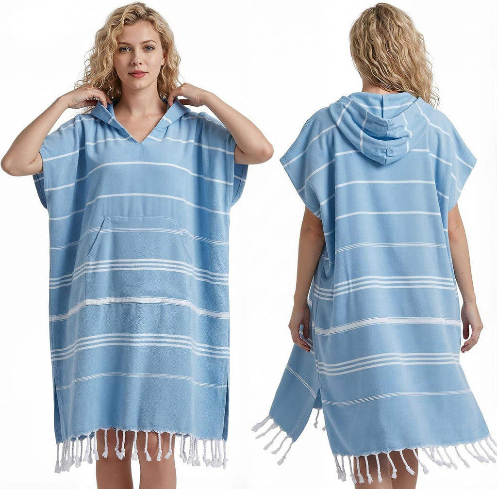 Twistover Poncho de Toalla de Algodon Turco 47x71 pulgadas | Poncho de Surf con Capucha y Bolsillo, Toalla de Playa Vestible para Adultos (Azul)