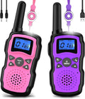 Wishouse Walkie Talkies para Niños Recargables 2 Pack | Batería 6000mAh, Linterna y Correa | Rosa y Morado | Regalo Ideal