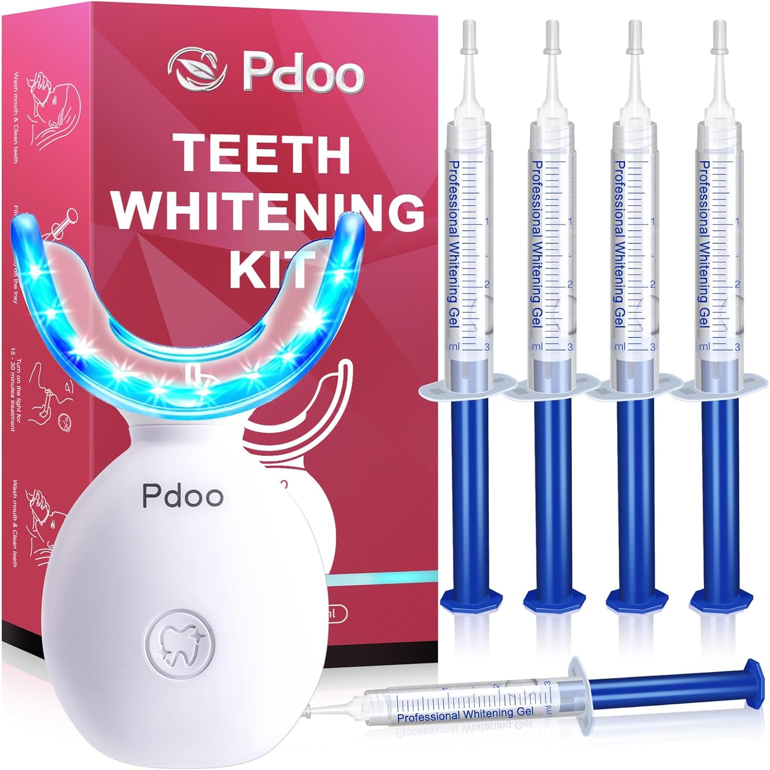 Kit de Blanqueamiento Dental con Luz LED + 5 Geles - Apto para Dientes Sensibles