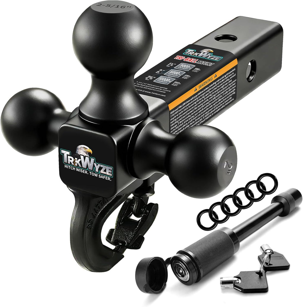 Enganche de Remolque Triple Bola TrkWyze - Receptor 2", Bolas 1-7/8", 2" y 2-5/16", Anticorrosión