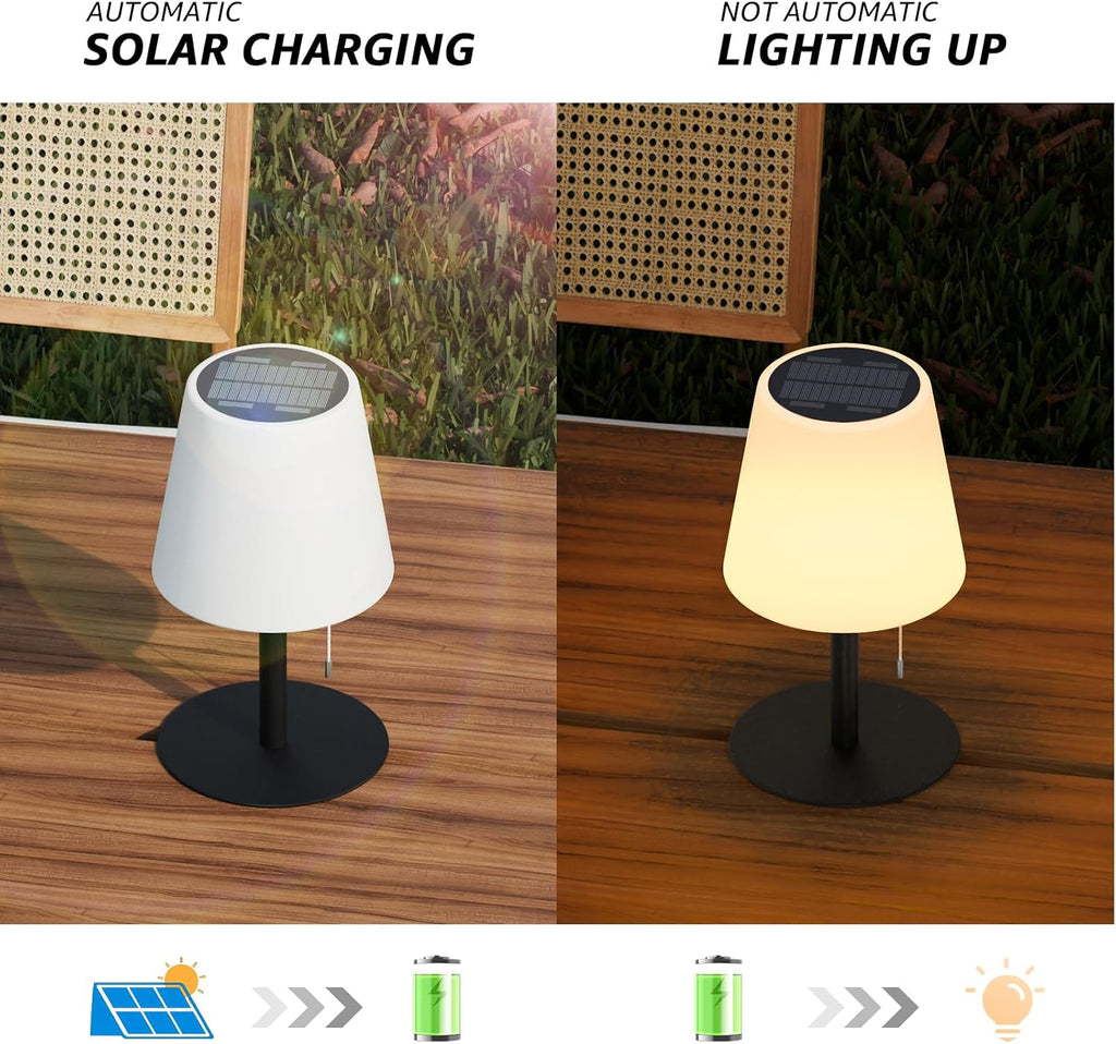 Lámpara de mesa solar inalámbrica uuffoo con LED, regulable en color blanco cálido/RGB, para exteriores, recargable por USB/solar, IP54, ideal para patio, camping, restaurante, jardín, terraza (negra).