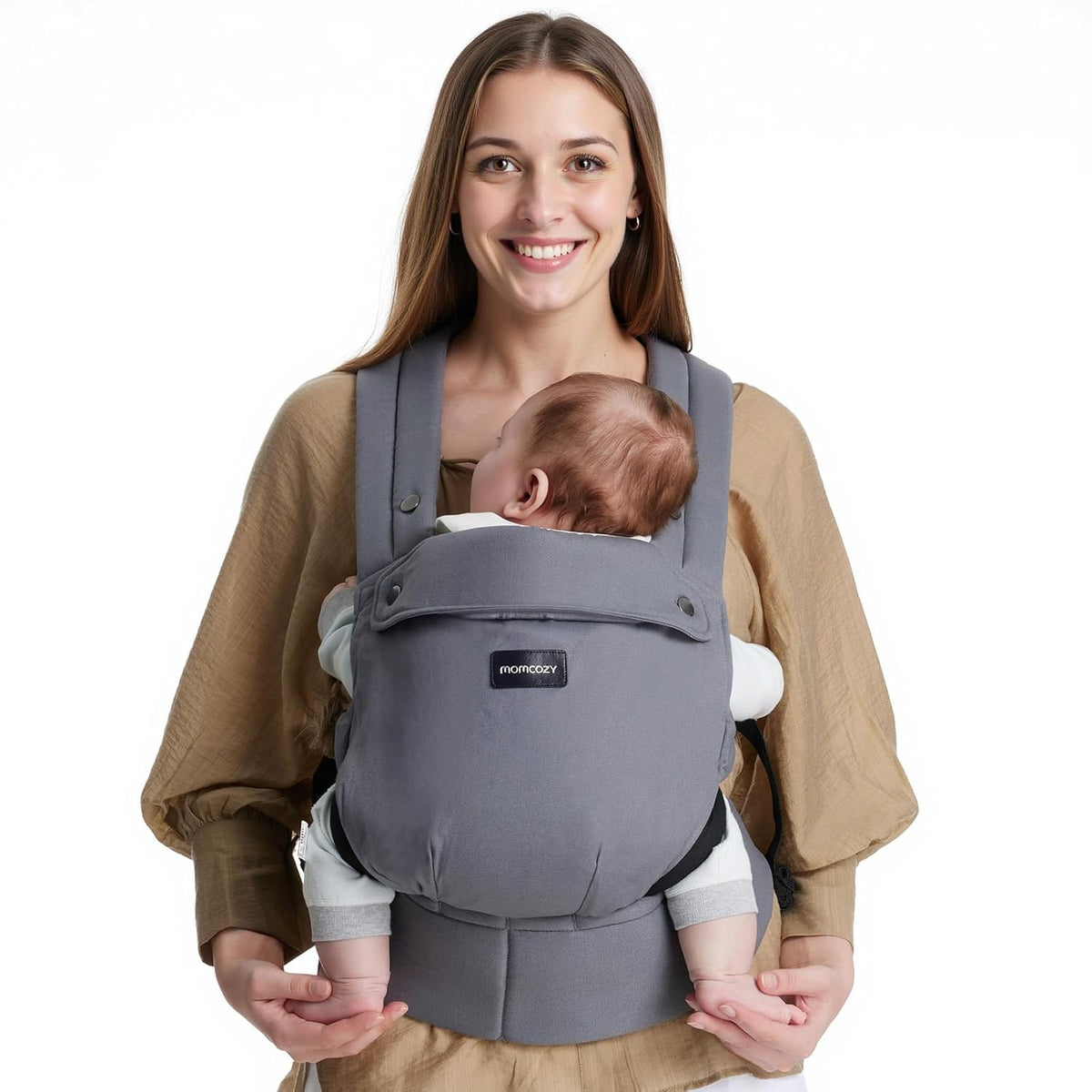 Portabebe Ergonomico Momcozy Purehug | Liviano y Comodo para 7-45 lbs | Soporte Lumbar Reforzado | Manos Libres de Recien Nacido a Nino | Gris